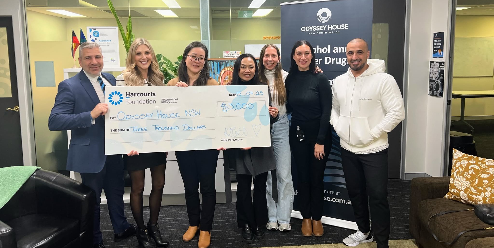 Harcourts NSW Donates $3,000 to Odyssey House NSW to Support Families in Recovery
