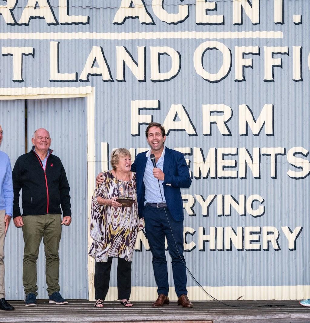 Myf and the White family presenting the 'Myf Porter Award' at the Annual Chairman's Cup, Crows Nest Conference 2018 at the original Ray White Shed in Crows Nest, Queensland.